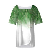 Женски Врвови В - Вратот Печатени Блуза Обичните Дами Мода Краток Ракав Лето Зелена 3XL