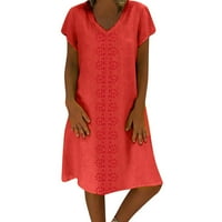 жизаиху плус големина фустан за жени бохо печатење гроздобер фустан до колена краток ракав v врат лабава ленен фустан портокал