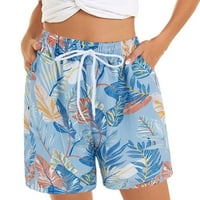 Проток со шорцеви удобни плажа еластична половината цветни печати со кратки панталони сина XL