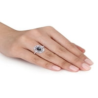 Карат Т.В. Црниот дијамант и Карат Т.Г.В. Moissanite 10kt бело злато двојно ореол прстен