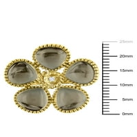 Миабела 12- Карат Т.Г.В. Смоки кварц и дијамантски акцентирани жолто-позлатени сребрени цветници