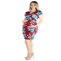 24 Севен комфорна облека Краток ракав против вратот цветна породилна фустан за завиткување