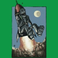 Ракетен Робот Менс Кели Зелена Графичка Маичка-Дизајн Од Луѓе М