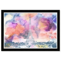 Студиото Винвуд ги отпечати Париз Ајфел Акварел Градови и Скилини Европски градови Wallидни уметности платно печати розова 19x13