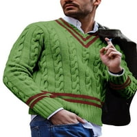 Менс долг ракав v врат џемпер обичен кабел плетени џемпери крпеница обични скокачки врвови за зимско топло зелено м