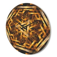 DesignArt 'Yellowолтеникав хексагон фрактал 3D' модерен часовник од дрво woodид