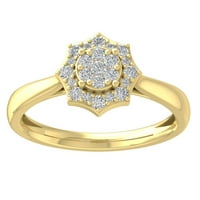 14К жолт златен дијамантски кластер прстен, големина 6,5