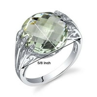 КТ круг зелена аметист и кубна цирконија акцент прстен во сребро сребро