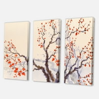Пупки за дизајн и црвени цвеќиња на пролетното цветно дрво „Традиционално печатење на wallидот на платното од платно