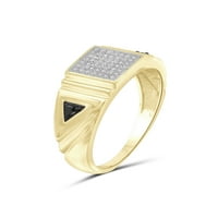 Diamondclub Diamond Rings за мажи - 0. CTW оригинален црно -бел дијамантски прстен за мажи хипоалергичен 14к злато позлатен