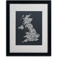 Трговска марка ликовна уметност Градови во Велика Британија Текст мапа 4 Метирана врамена уметност од Мајкл Томпсет