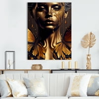 Дизајн атрактивна жена со златни пеперутки IV платно wallидна уметност