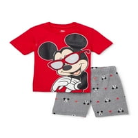 Маица за момче Мики Маус и маица за момче и печатено француски сет на облека од Тери шорцеви, 2-парчиња, 12м-4Т