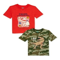 Деца од Garanimals Boys Dino Head Flop Tee и Dino Bone Tee, 2-пакет, големини 4-10