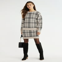 Time and Tru Claid Claid Crewneck џемпер и сет на здолништа, 2-парчиња, големини XS-xxxl