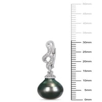 Мијабела црна тахитска култивиран бисер и дијамантски акцентни сребрени обетки од пресврт