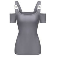 Маички за женски маички металик без прерамки со краток ракав за модерни дами врвови маички
