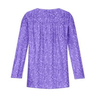 Дозвола Женски Блузи, Жени Плус Големина Со Долги Ракави В-Вратот Печатење Блуза Пуловер Блузи Кошула, Виолетова М