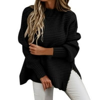 Пуловер Џемпери За Жени Обични Полу Желка Мода Лабава Aut Елегантна Топла Еднобојна Плетена Блуза Блузи