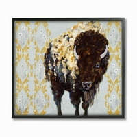 Ступелална индустрија злато биволско животно шема сива сликарство врамена wallидна уметност од Стефани Агилар