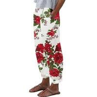 Тдокотски Панталони Жени-Божиќни Подароци Со Среден Струк Печатени Секојдневни Широки Панталони За Нозе Бели Л