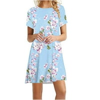 Атинеток Летни Фустани За Жени Удобна Мода За Дишење Лабава Туника За Лулашка Фустани Со Свечени Кратки Ракави Цветен Мини Фустан