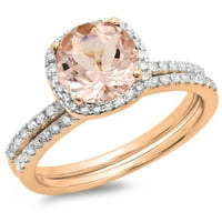 Колекција на BazzlingRock 10K Round Morganite & White Diamond Ladies Bridal Halo Ring Ring Set, розово злато, големина 5