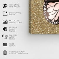 Wynwood Studio Fashion and Glam Canvas Art Print 'Bluss Pink Butterfly' Wings - злато, розова