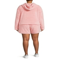 Без граници на плус големина на Juniors Plus Cozy Fau Sherpa Hoodie and Shorts Set, 2-парчиња