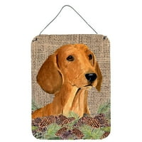 Каролини Богатства SS4078DS Dachshund На Fau Burlap Со Борови Шишарки Ѕид Или Врата Виси Отпечатоци, 12x16, разнобојни