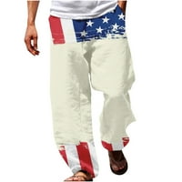 Машки Памучни Ленени Панталони Со Врвки Американско Знаме Графички Еластичен Струк Секојдневен Џогер Јога Панталони Широки Панталони