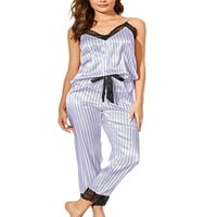Wrcnote Womenените дамки шпагети каиш pjs лабава лабава облека лак дизајн пижама против вратот домашна облека