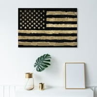 Авенија на пистата Америка и патриотска wallидна уметност платно печати „Loveубов на првата кожа“ американски знамиња - злато,