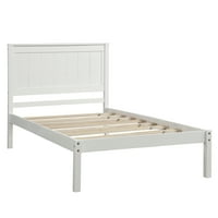 Платформа за кревети со големина на близнаци со глава, дрвен платформа со кревет со поддршка, бело