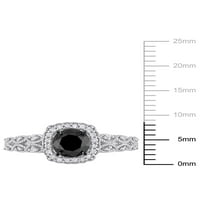 Карат Т.В. Црн и бел дијамант 10kt бело злато филигран прстен за ангажман на ореол