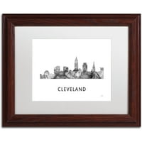 Трговска марка ликовна уметност „Кливленд Охајо Скајлин Wb-bw“ платно уметност од Марлен Вотсон, бел мат, дрвена рамка