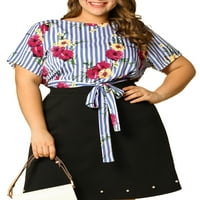 Уникатни поволни цени, женска плус големина летна цветна блуза вратоврска за половината на половината