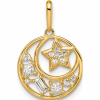 14к Жолто Злато Цз Ѕвезда И Месечина Приврзок Направен Во Виетнам-Накит Од Сладок Грашок