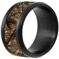 Машка црна не'рѓосувачка челик кафеава шума Камо, заоблен свадбен бенд - машки прстен