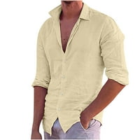 Кошули за QiaoCaity за мажи плус големина S-4xl цврсто случајно копче за јака со долги ракави памучни кошула за истегнување