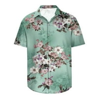 Машки Маици Зелени Блузи За Мажи Мажи Модни Секојдневни Копчиња Хаваи Печатење Превртување Кошула Со Кратки Ракави Блуза Тренинг
