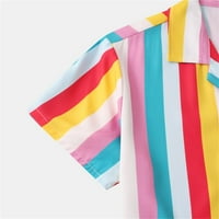 Човек Блуза Лето Мода Убав Машки Шарени Печати Кошула Краток Ракав Копче Кошула Блуза Плажа Секојдневна Облека Работа Блузи