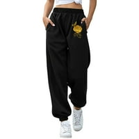 Outfmvch Салата Шорцеви Жени Sweatpants Жени Панталони Средината На Половината Црни Батерфли Отпечатоци Долги Панталони Работа