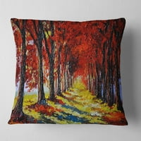 Дизајнрт есенска шума со црвени лисја - пејзаж печатена перница за фрлање - 18x18