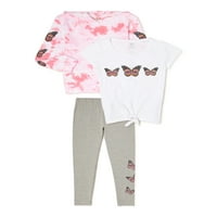 Слатка пеперутка девојки пријатна худи, графичка маица и хеланки, сет на облека со 3 парчиња, големини 4-16