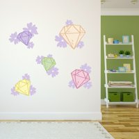 Дански Пастелни Ѕидни Налепници Геометриски Кристални Дијаманти Со Слатки Цвеќиња Спална Соба Ѕид Налепница За Девојки Симпатична