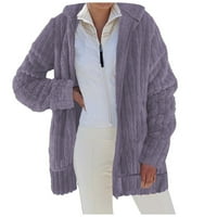 Дозвола за женски палта мода жена со долг ракав отворен предниот дел лабава надворешна облека цврста блуза палто врвови на џебови