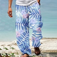 Панталони За Мажи Печатени Панталони За Излегување Лето Хавајски Еластичен Струк Прави Панталони Виолетова М