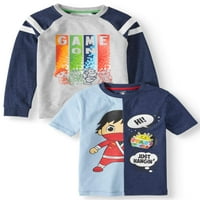 Светски момчиња на Рајан 4- Графичко руно пуловер и сплит маица 2-пакет