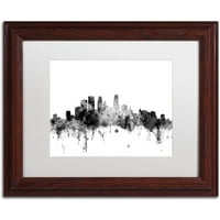 Трговска марка ликовна уметност Минеаполис Mn Skyline B & W Canvas Art by Michael Tompsett, бел мат, рамка од дрво